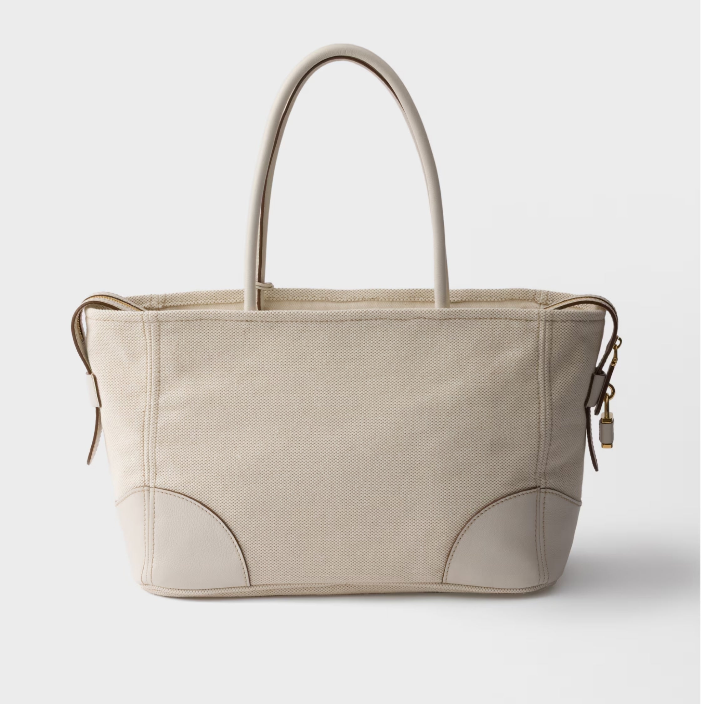 Large linen blend and leather tote bag