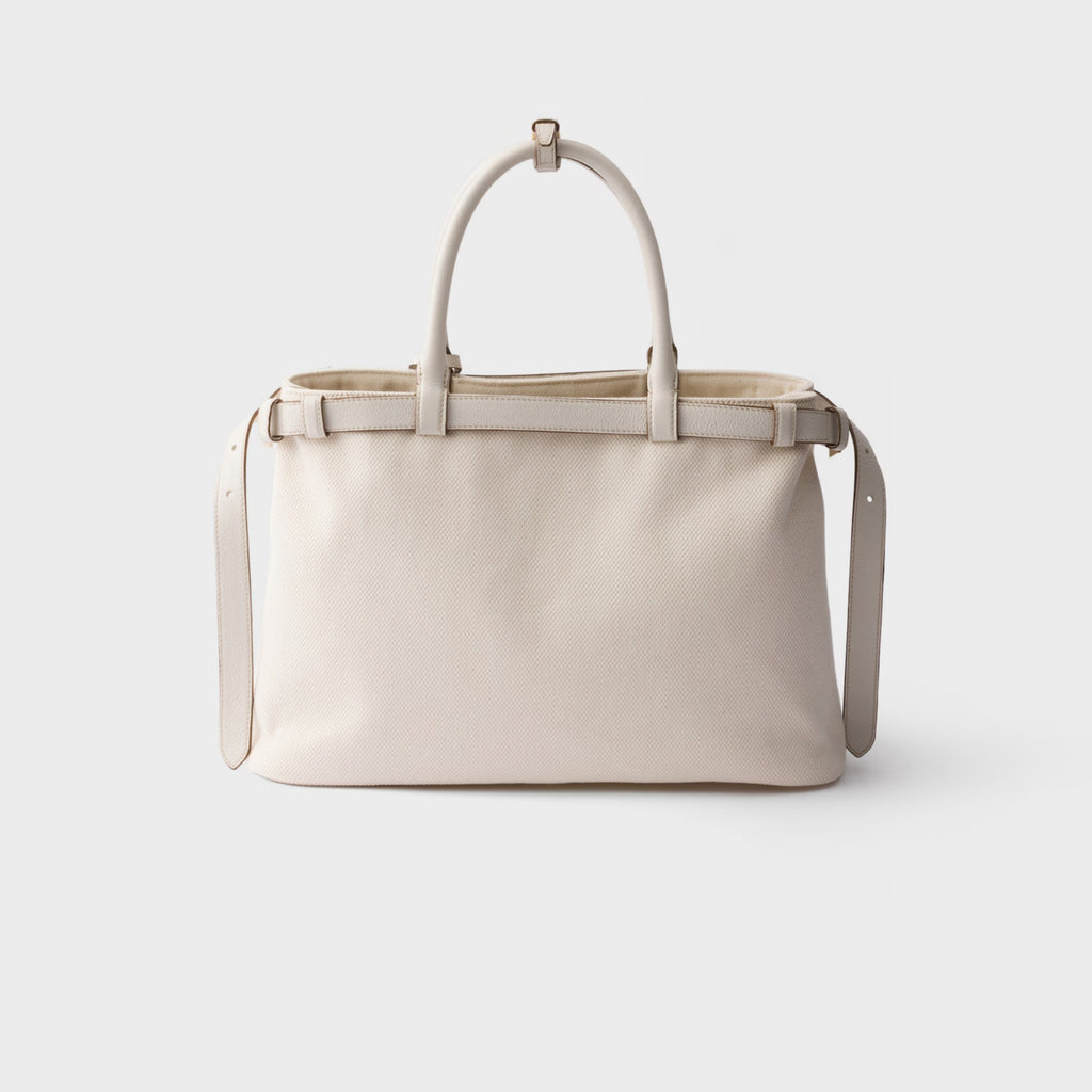 Prada Buckle medium cotton canvas and leather bag