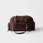 Large washed leather top-handle bag
