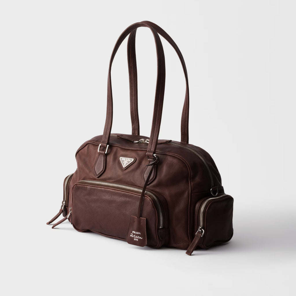 Large washed leather top-handle bag