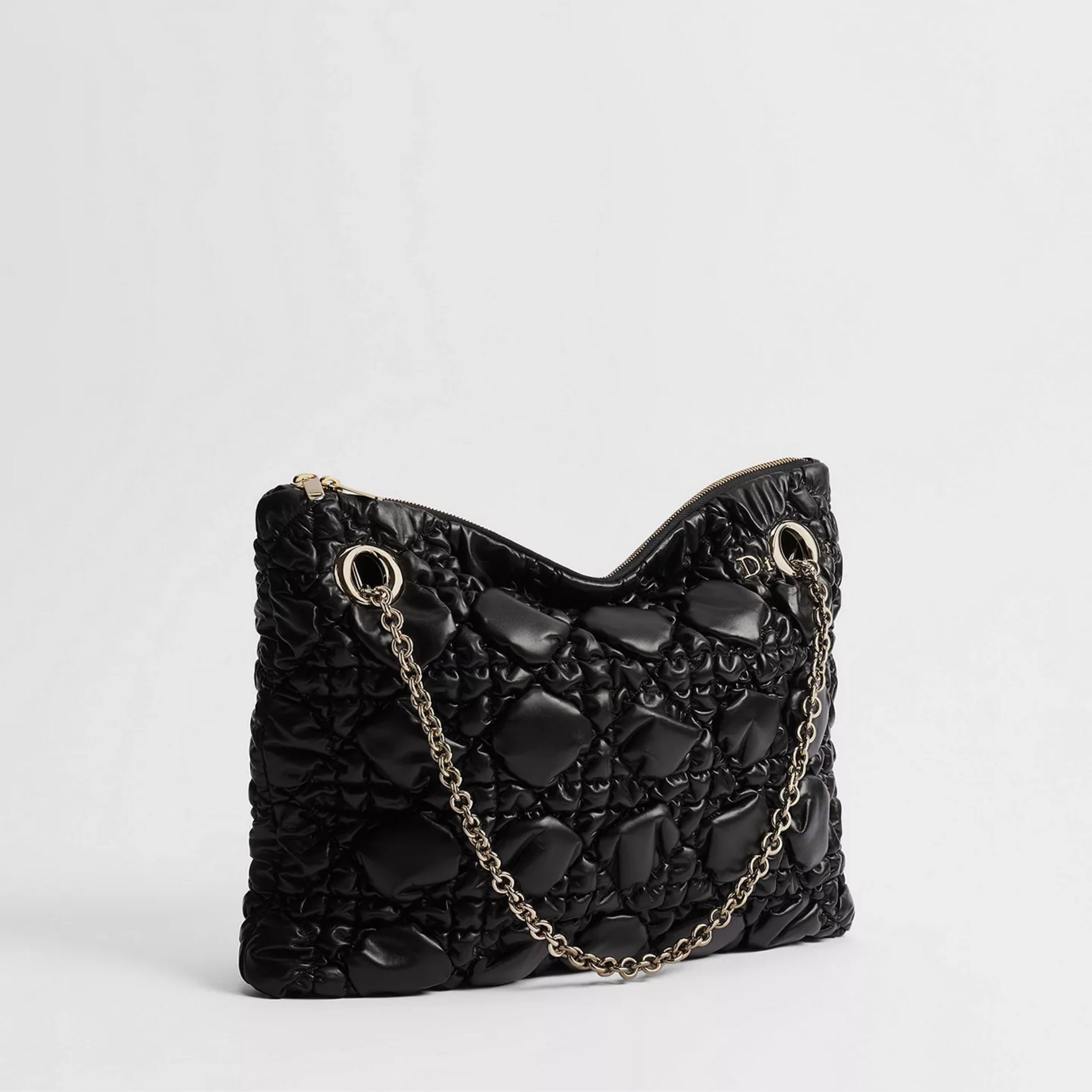 Medium Dior Crunchy Bag Black Puffy Macrocannage Calfskin