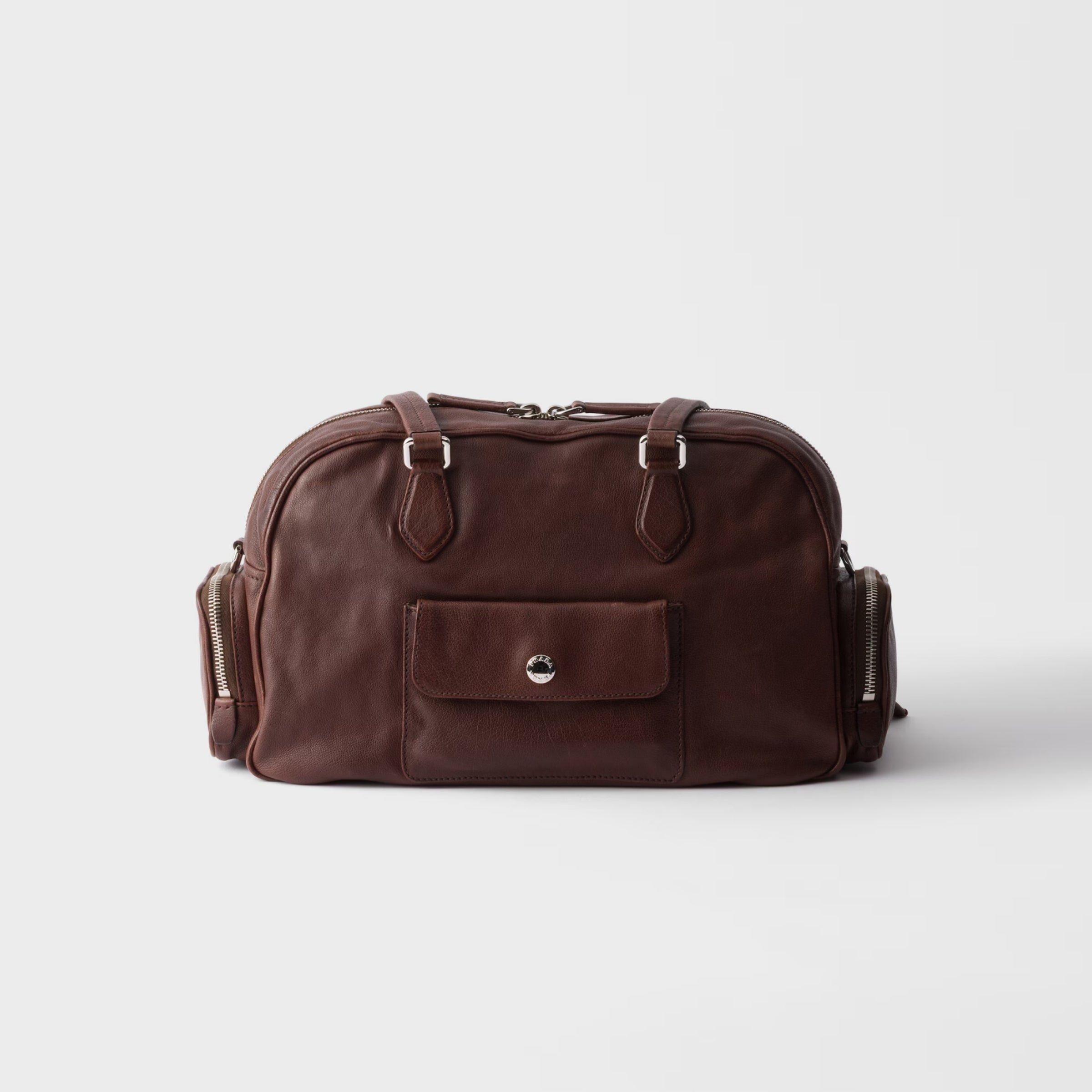 Large washed leather top-handle bag