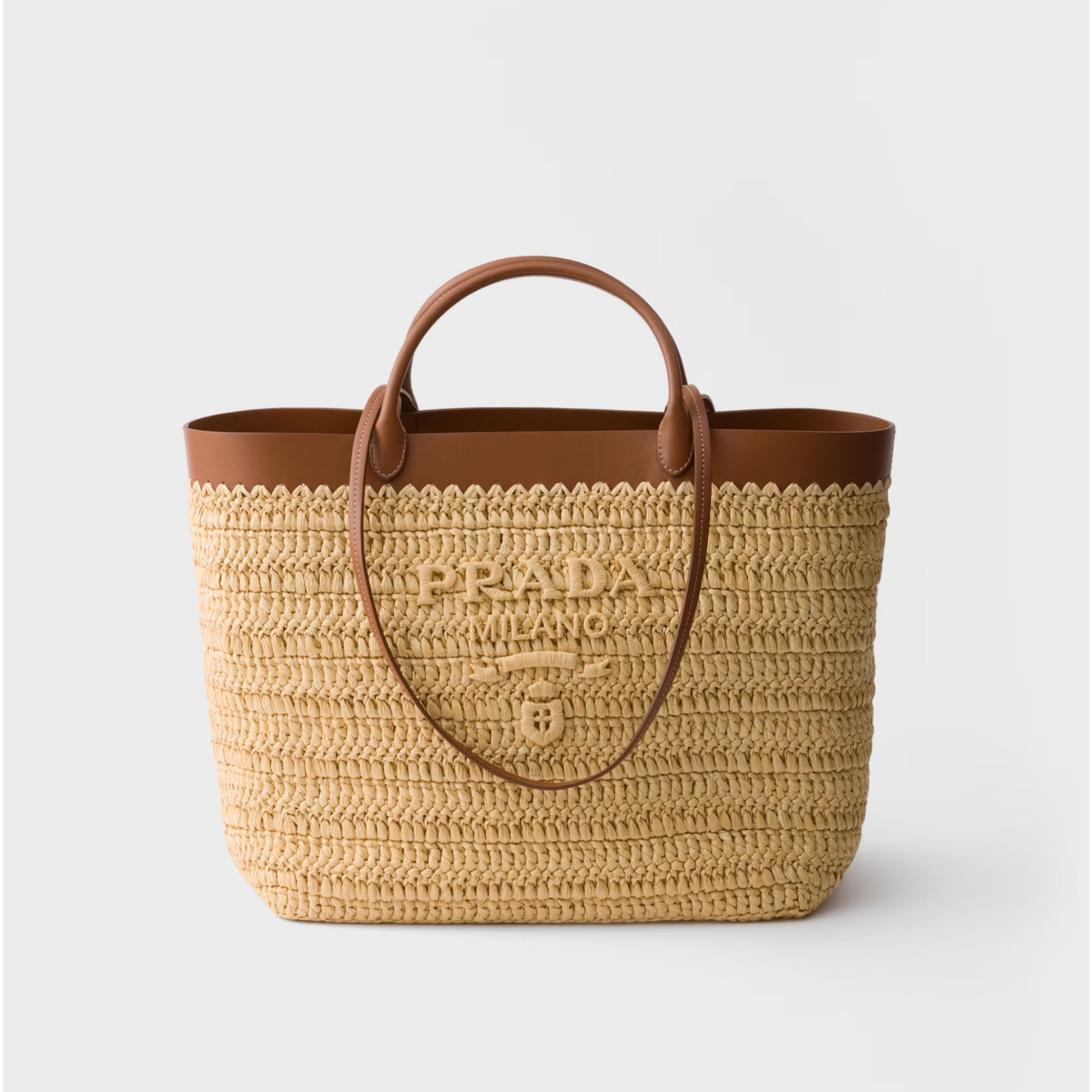 Medium crochet and leather tote bag