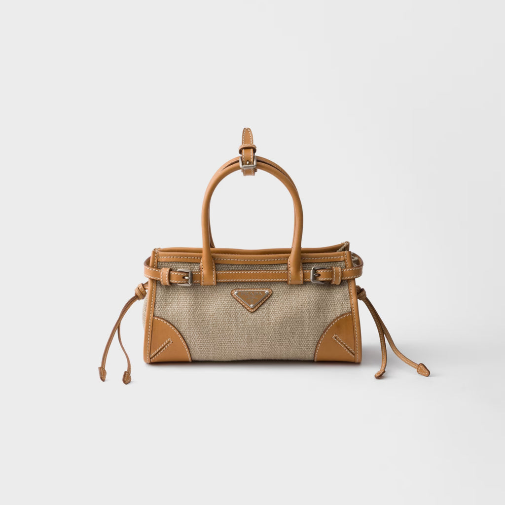 Prada Bonnie small linen and leather handbag