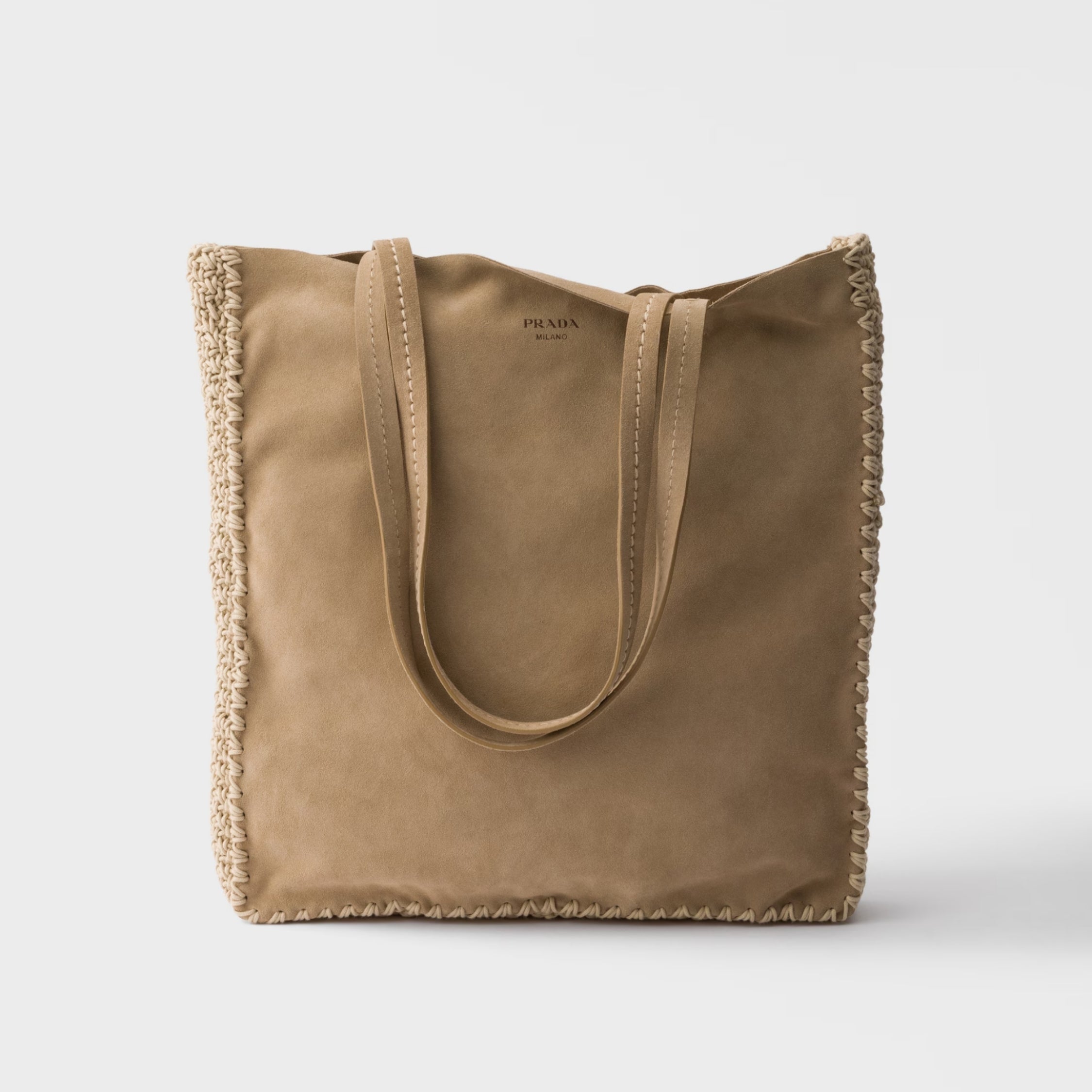 Large suede and crochet tote bag