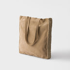Large suede and crochet tote bag