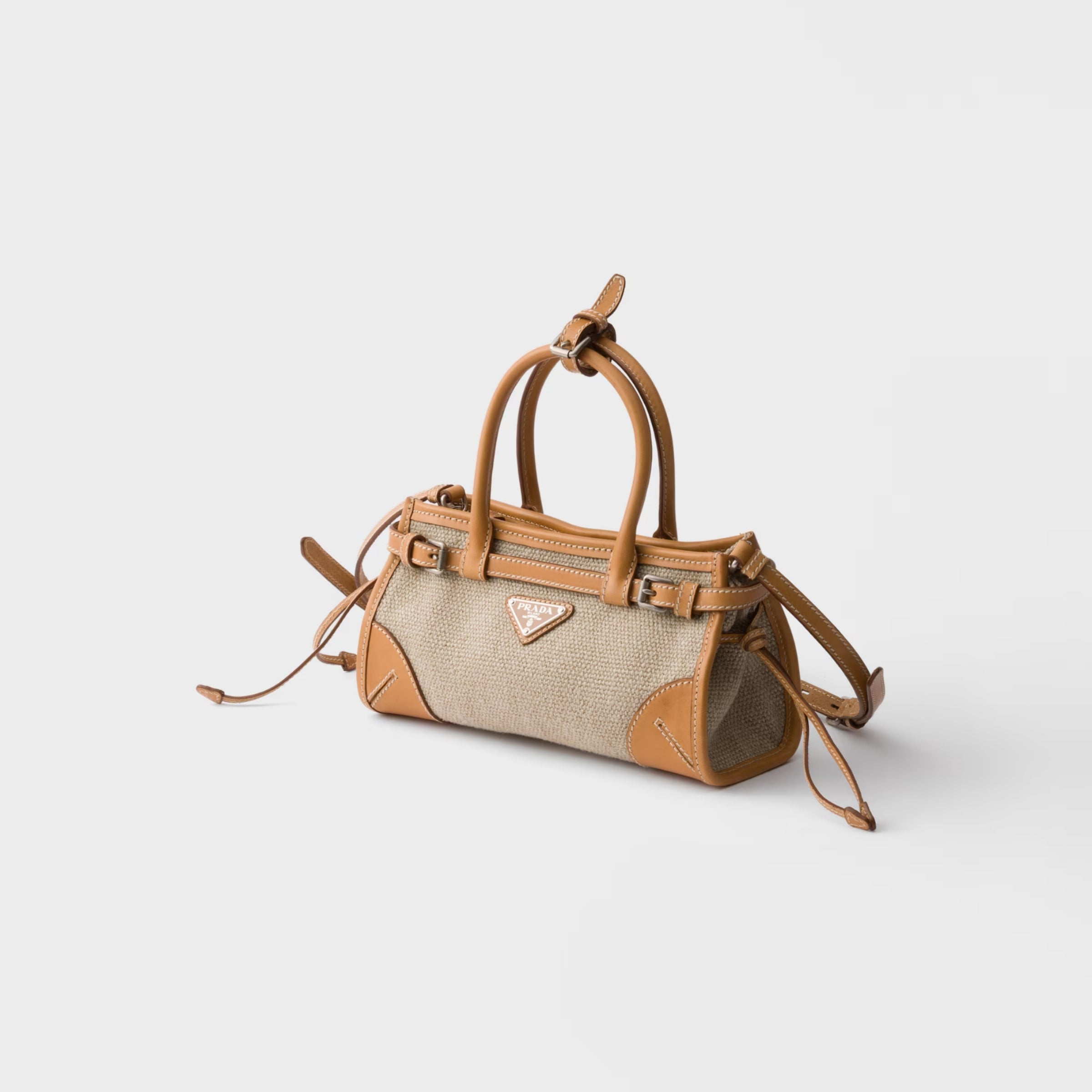 Prada Bonnie small linen and leather handbag