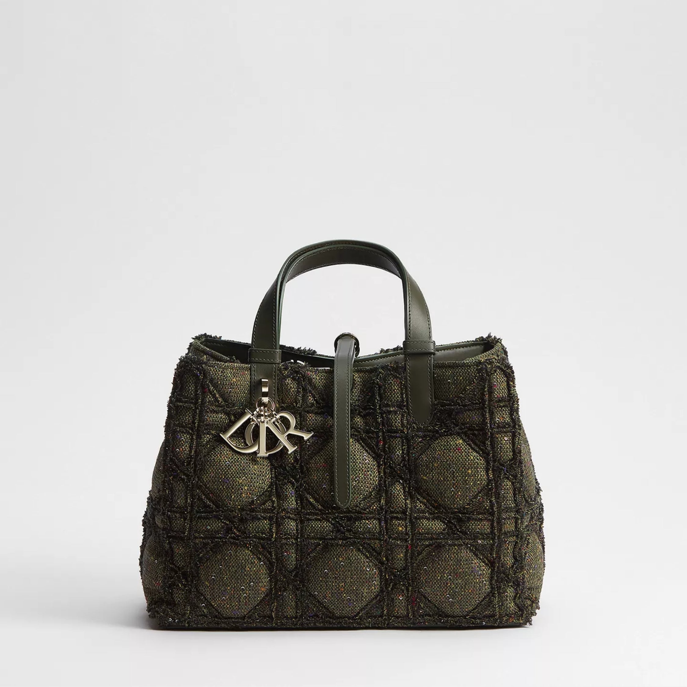 Medium Dior Toujours Bag Khaki Multicolor Cannage Tweed Embroidered with Sequins