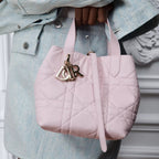 Small Dior Toujours Vertical Tote Bag Powder Pink Macrocannage Calfskin