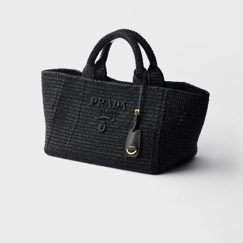 Large crochet tote bag with leather details