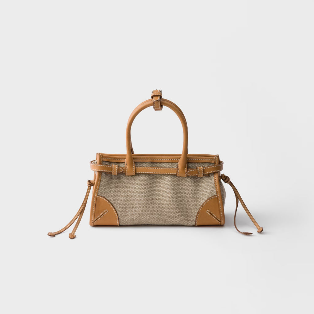 Prada Bonnie small linen and leather handbag