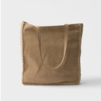 Large suede and crochet tote bag