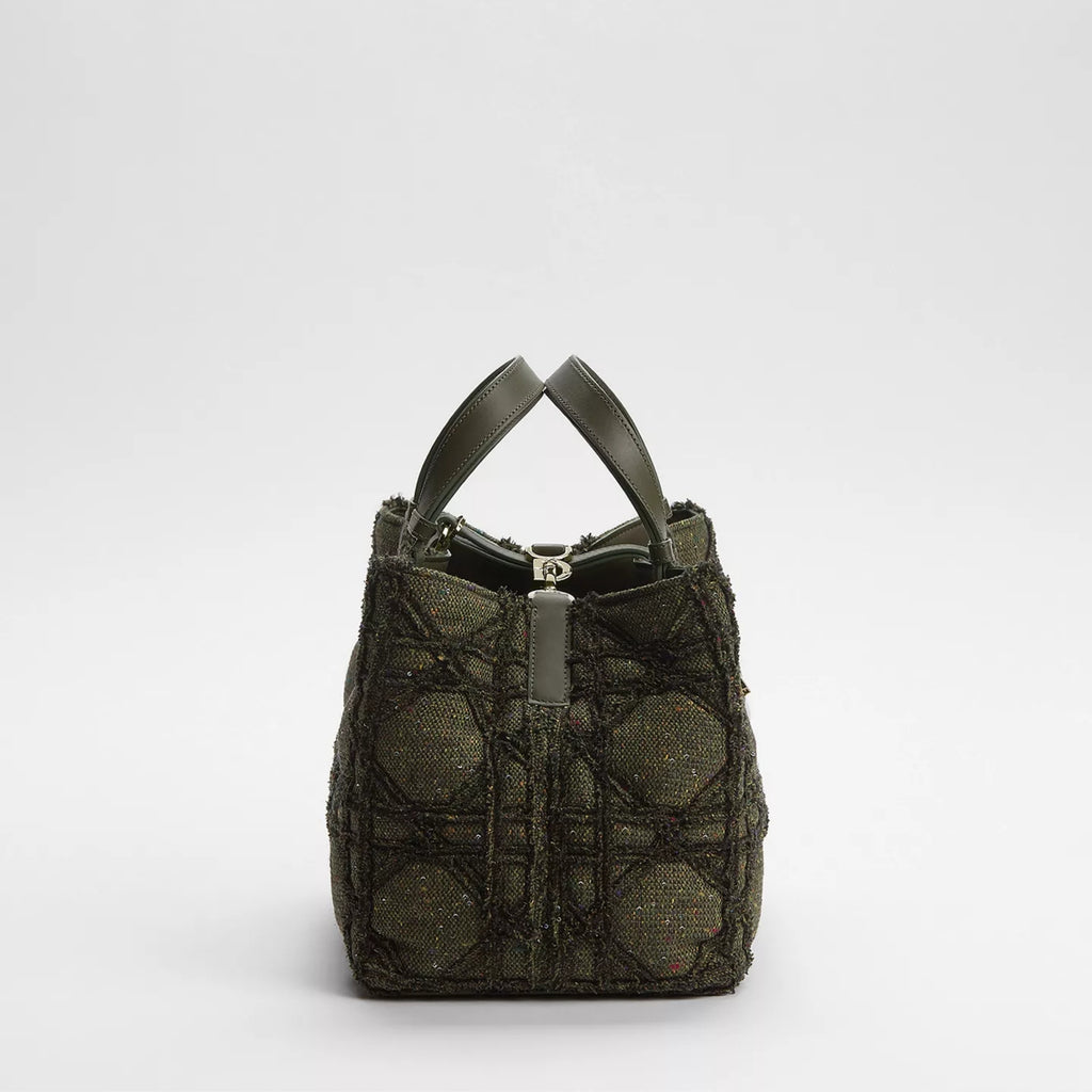 Medium Dior Toujours Bag Khaki Multicolor Cannage Tweed Embroidered with Sequins
