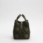 Medium Dior Toujours Bag Khaki Multicolor Cannage Tweed Embroidered with Sequins