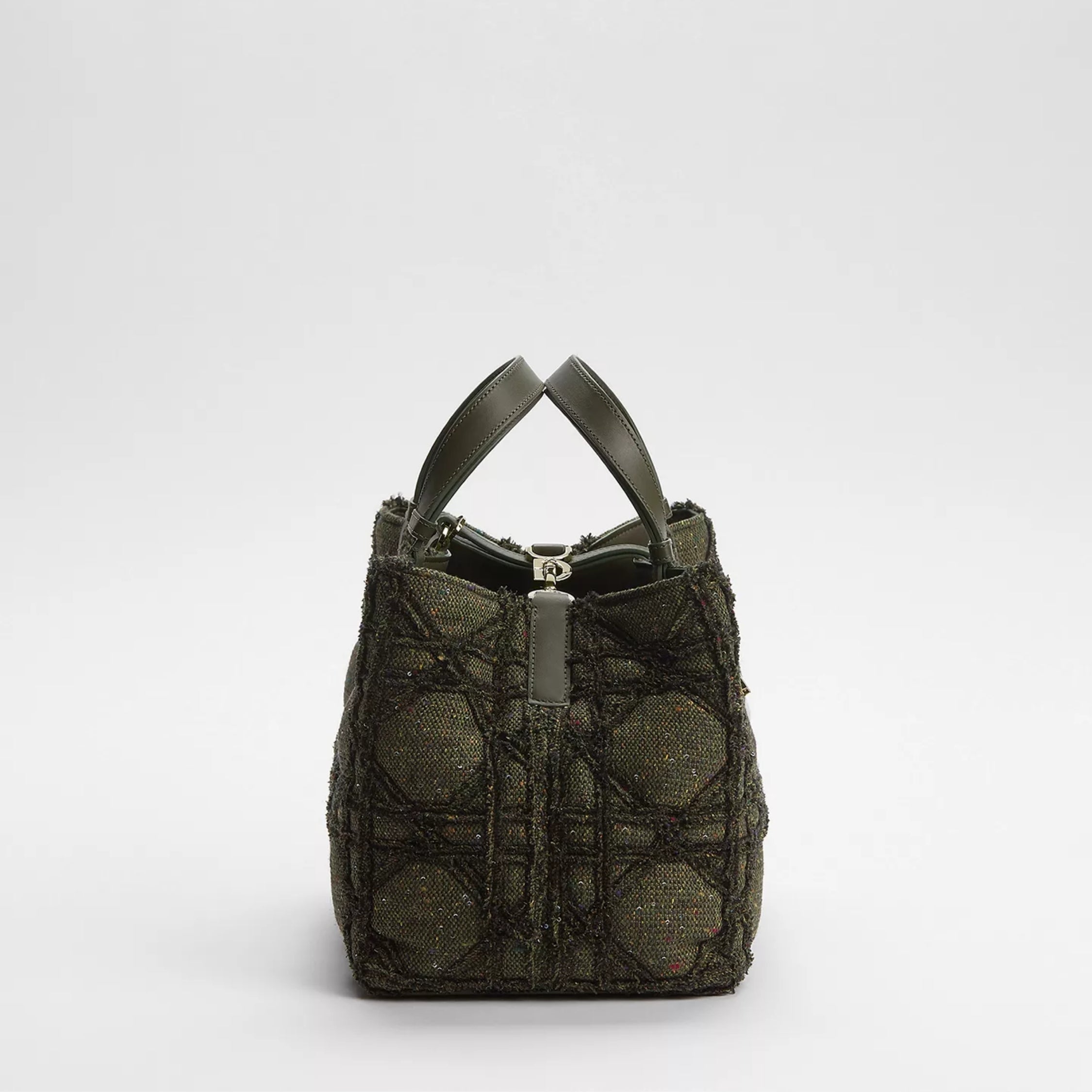 Medium Dior Toujours Bag Khaki Multicolor Cannage Tweed Embroidered with Sequins