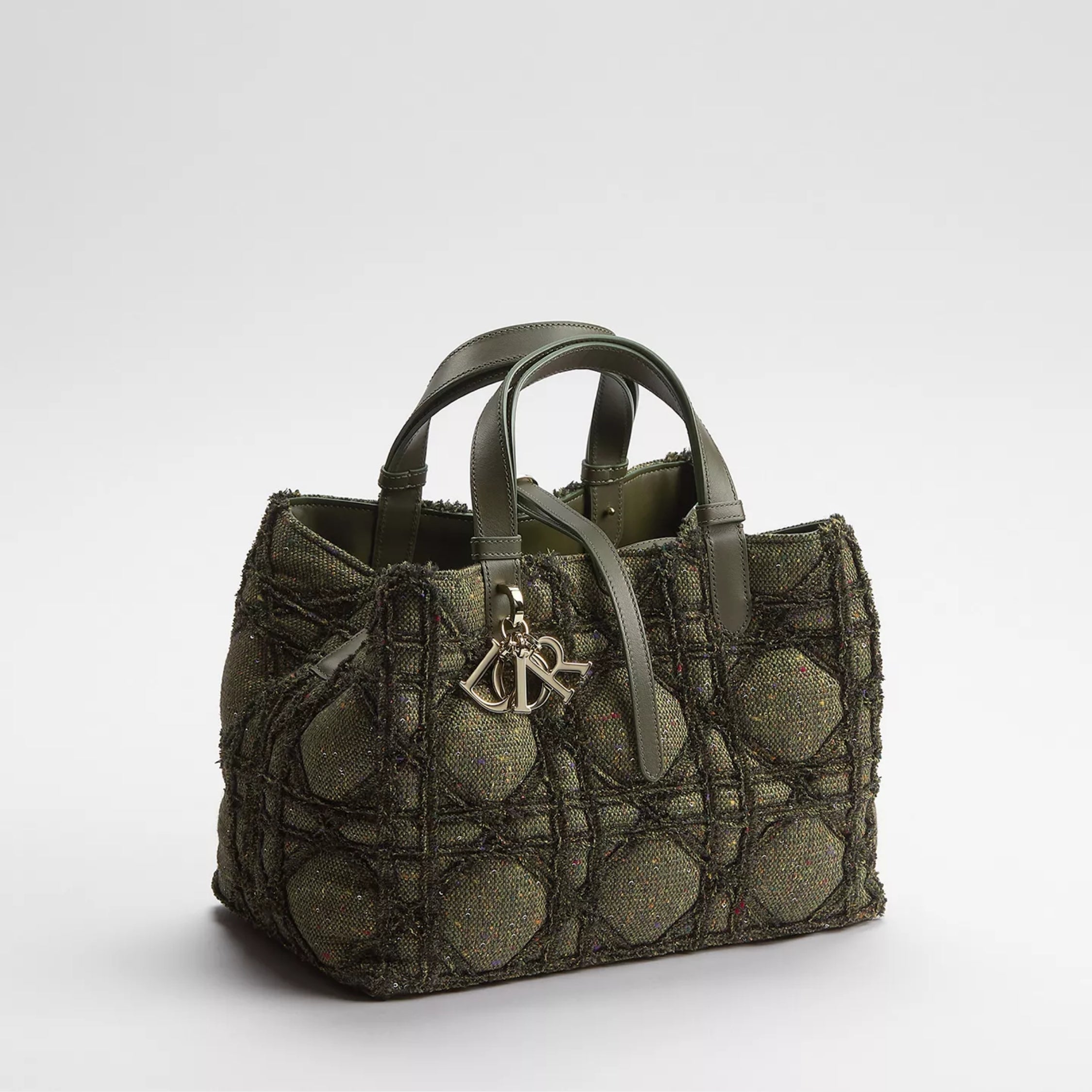 Medium Dior Toujours Bag Khaki Multicolor Cannage Tweed Embroidered with Sequins
