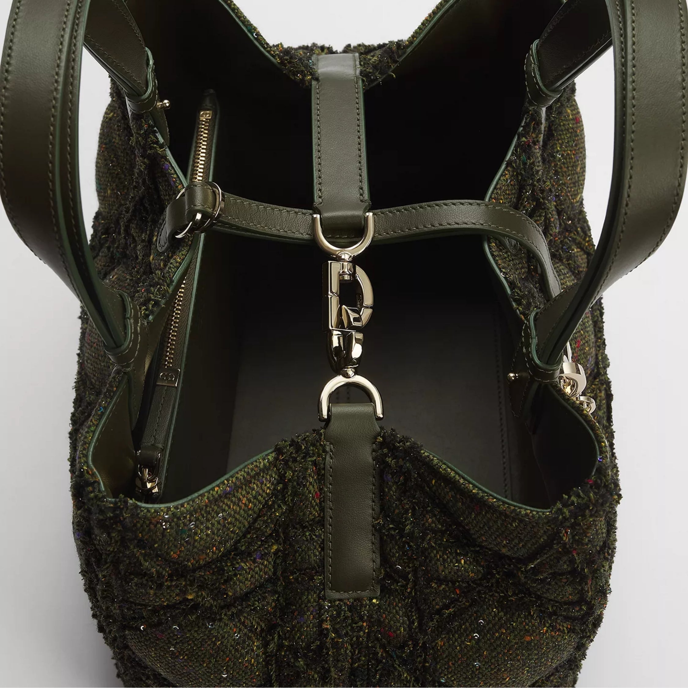 Medium Dior Toujours Bag Khaki Multicolor Cannage Tweed Embroidered with Sequins