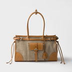 Prada Bonnie linen and leather tote bag