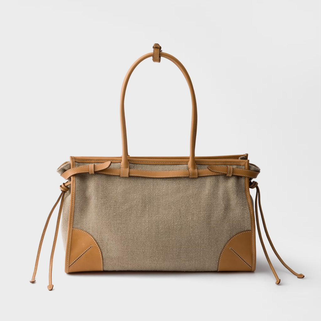 Prada Bonnie linen and leather tote bag