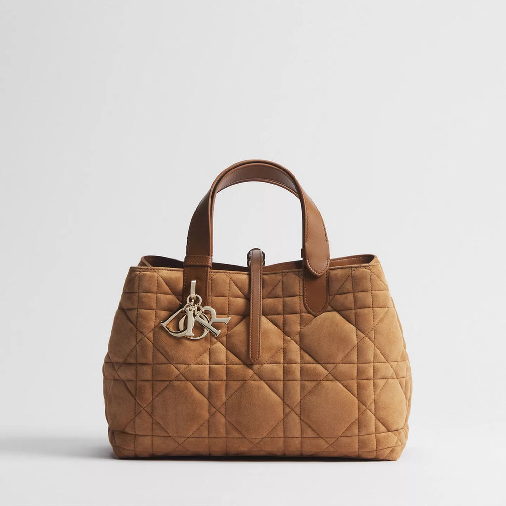 Medium Dior Toujours Bag Golden Saddle Macrocannage Suede Goatskin