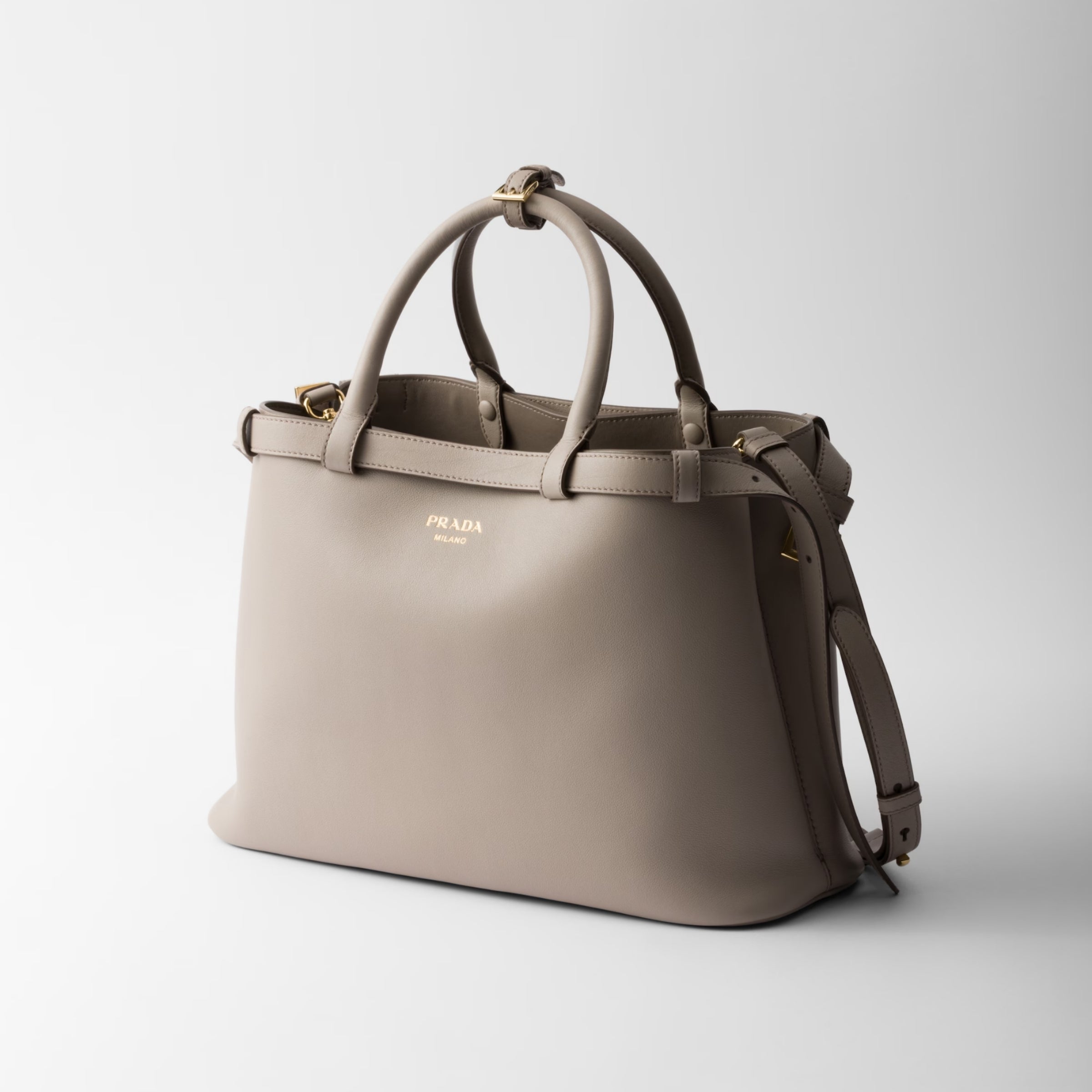 Prada Buckle medium leather handbag with double belt