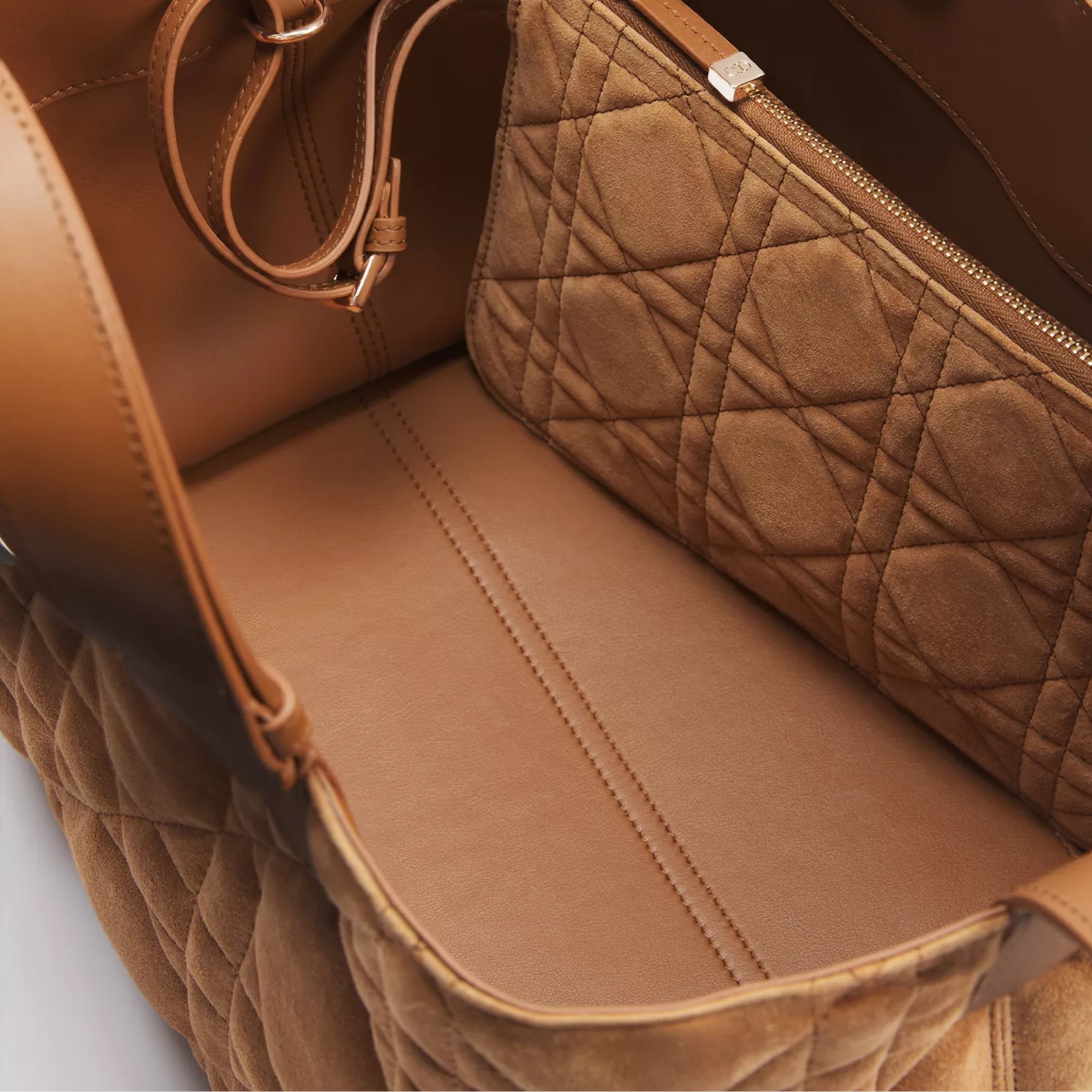 Medium Dior Toujours Bag Golden Saddle Macrocannage Suede Goatskin