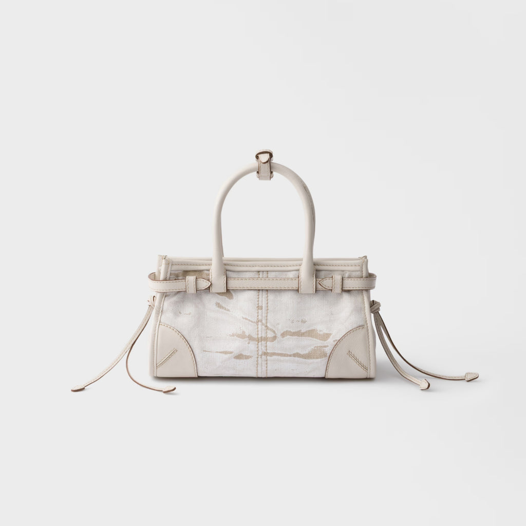 Prada Bonnie small printed linen and leather handbag