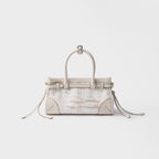 Prada Bonnie small printed linen and leather handbag