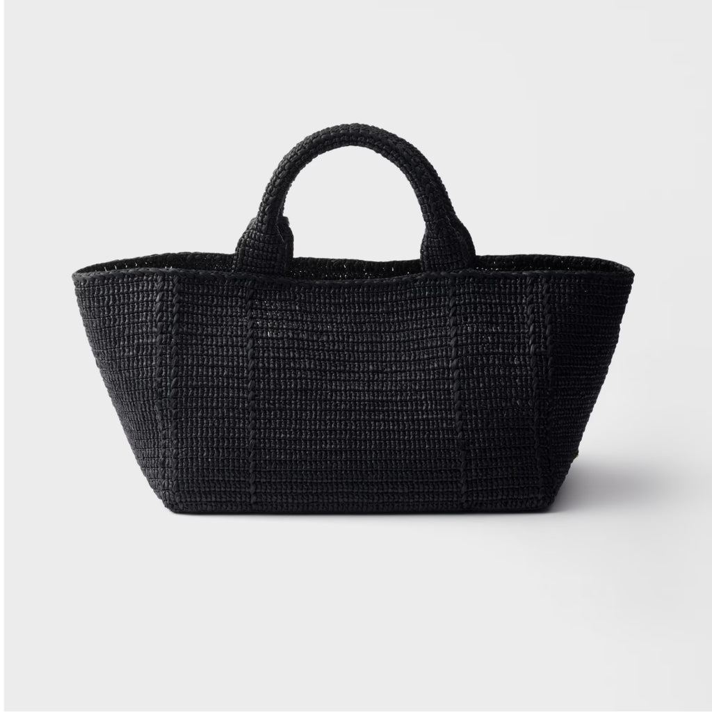 Large crochet tote bag with leather details