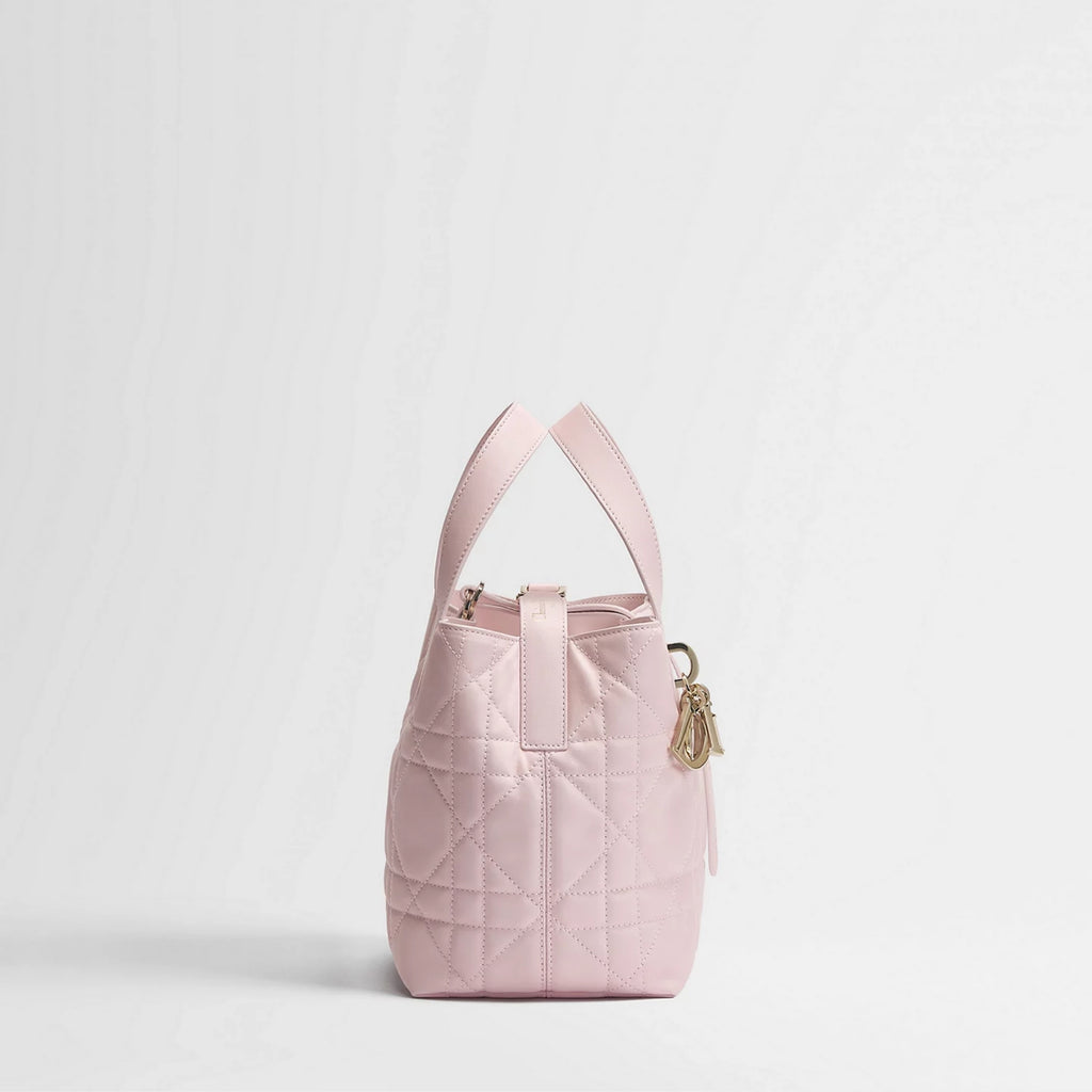 Small Dior Toujours Vertical Tote Bag Powder Pink Macrocannage Calfskin