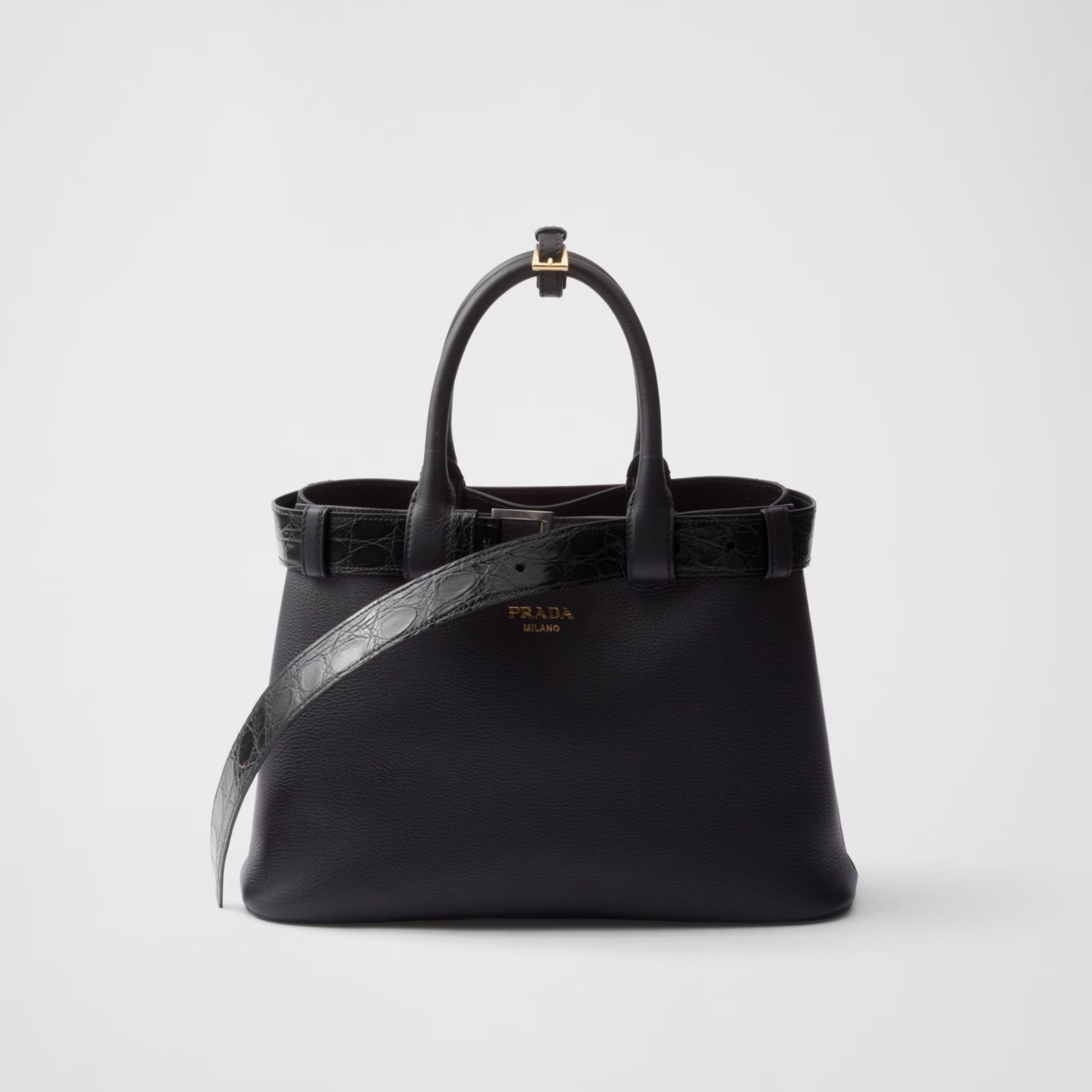 Prada Buckle medium leather and crocodile handbag