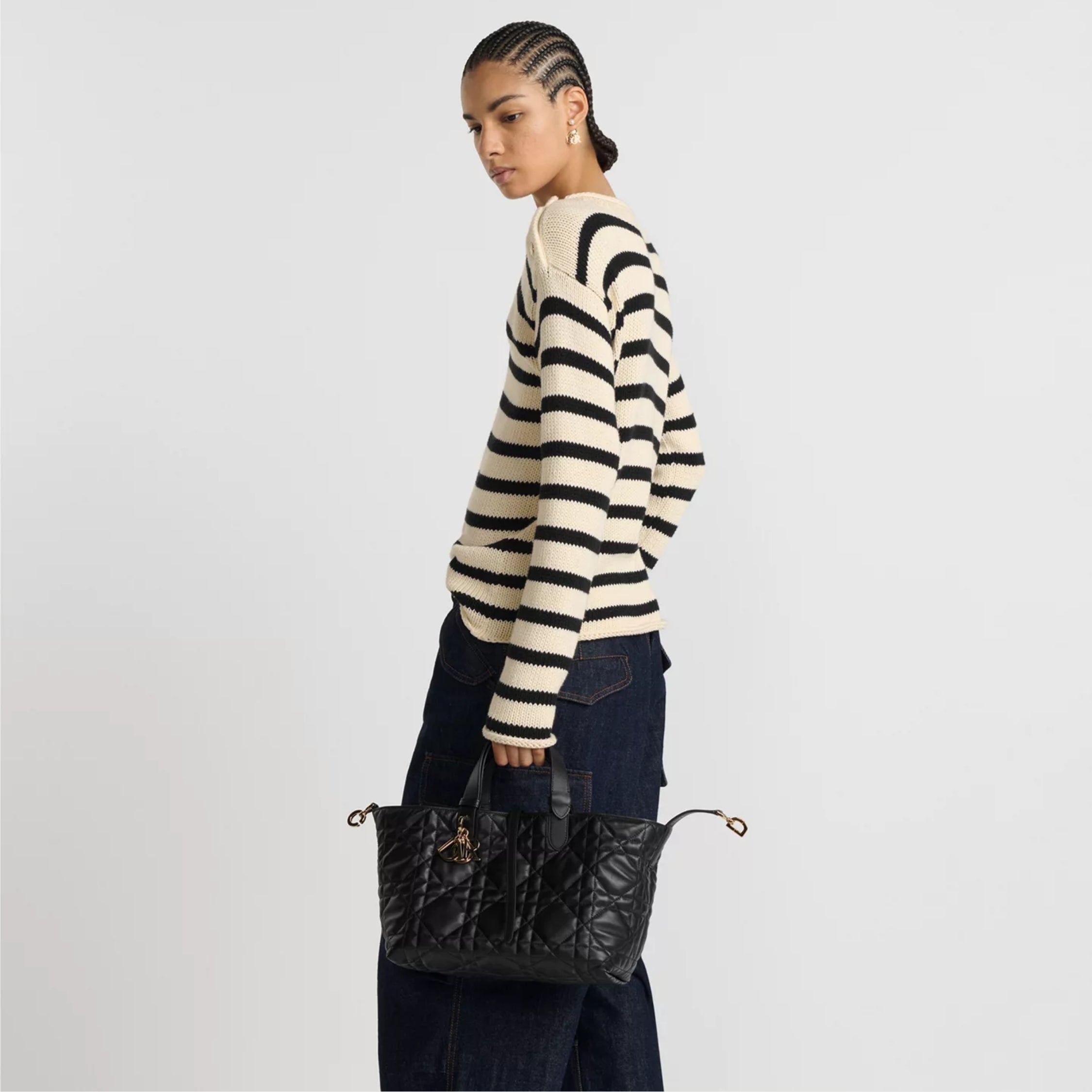 Medium Dior Toujours Bag Black Macrocannage Calfskin