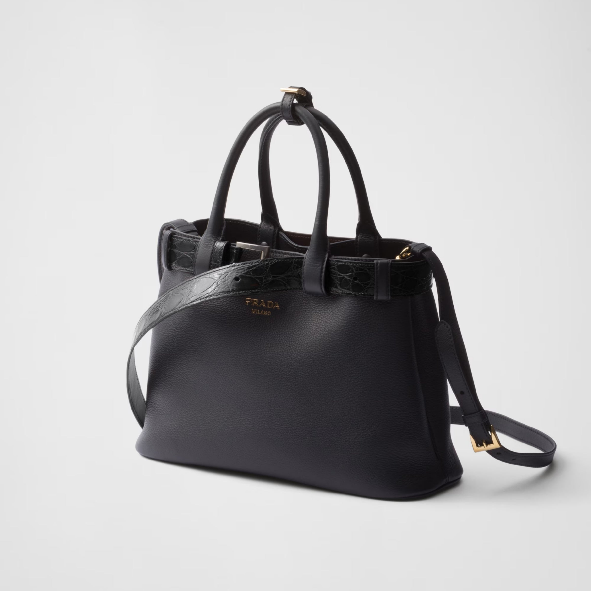 Prada Buckle medium leather and crocodile handbag