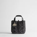 Small Dior Toujours Vertical Tote Bag Black Tweed with White Cannage Motif