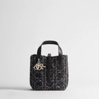 Small Dior Toujours Vertical Tote Bag Black Tweed with White Cannage Motif