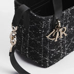 Small Dior Toujours Vertical Tote Bag Black Tweed with White Cannage Motif