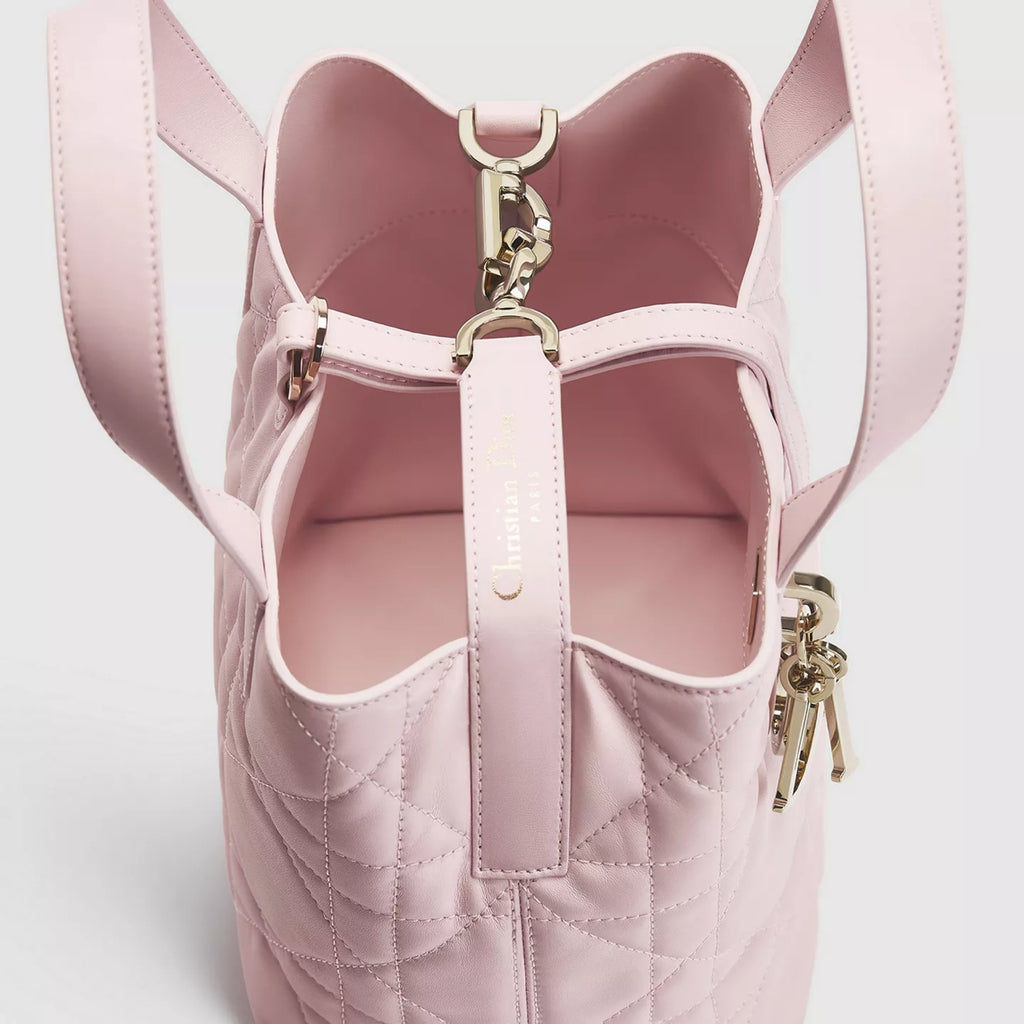 Small Dior Toujours Vertical Tote Bag Powder Pink Macrocannage Calfskin