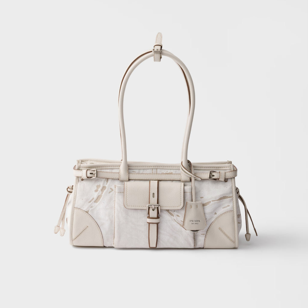 Prada Bonnie medium printed linen and leather handbag