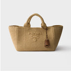 Large crochet tote bag with leather details