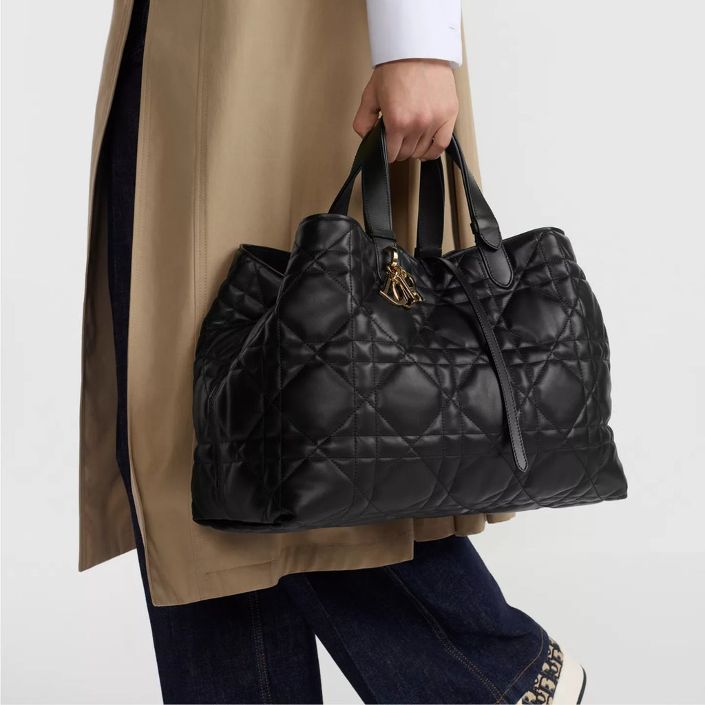Large Dior Toujours Bag Black Macrocannage Calfskin
