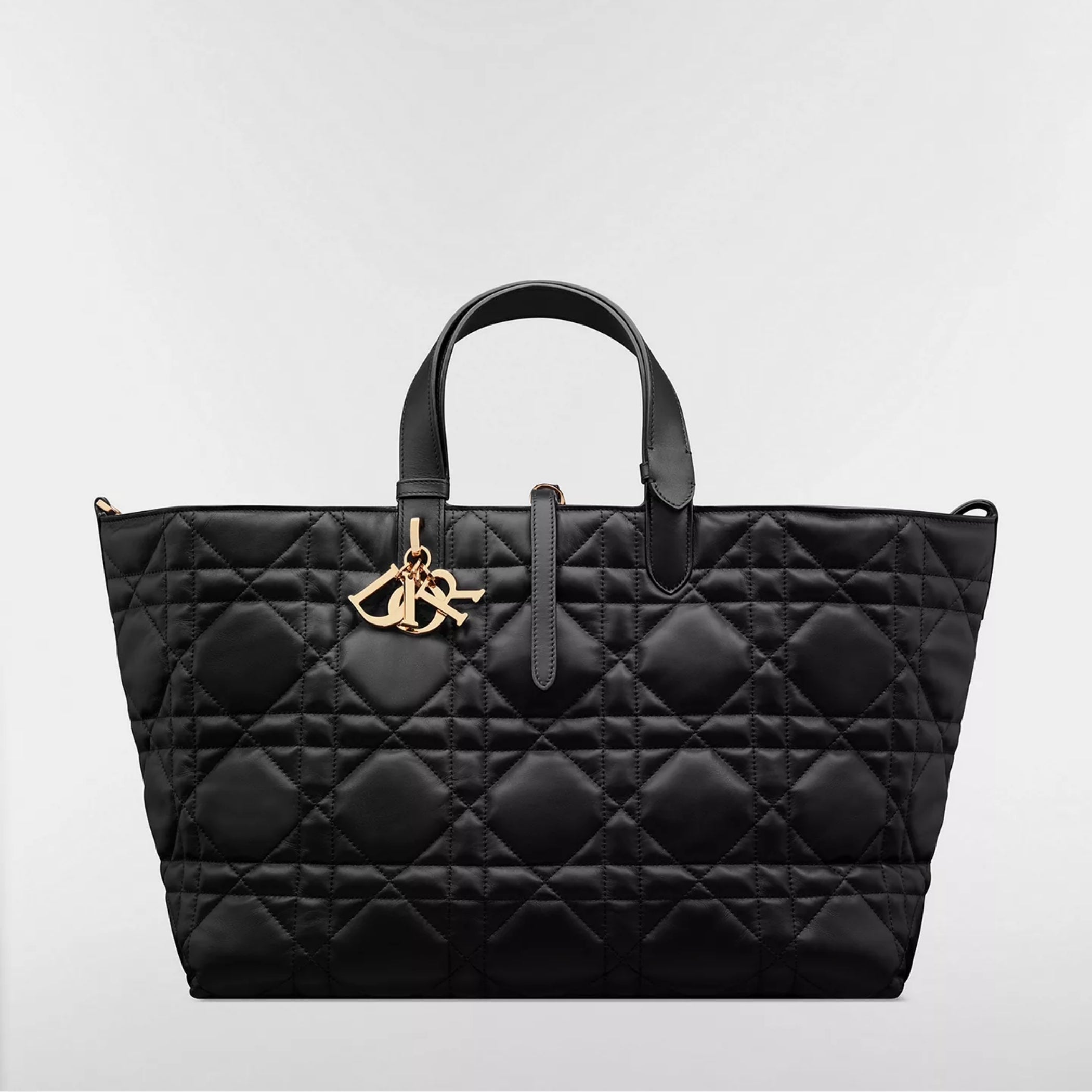 Large Dior Toujours Bag Black Macrocannage Calfskin