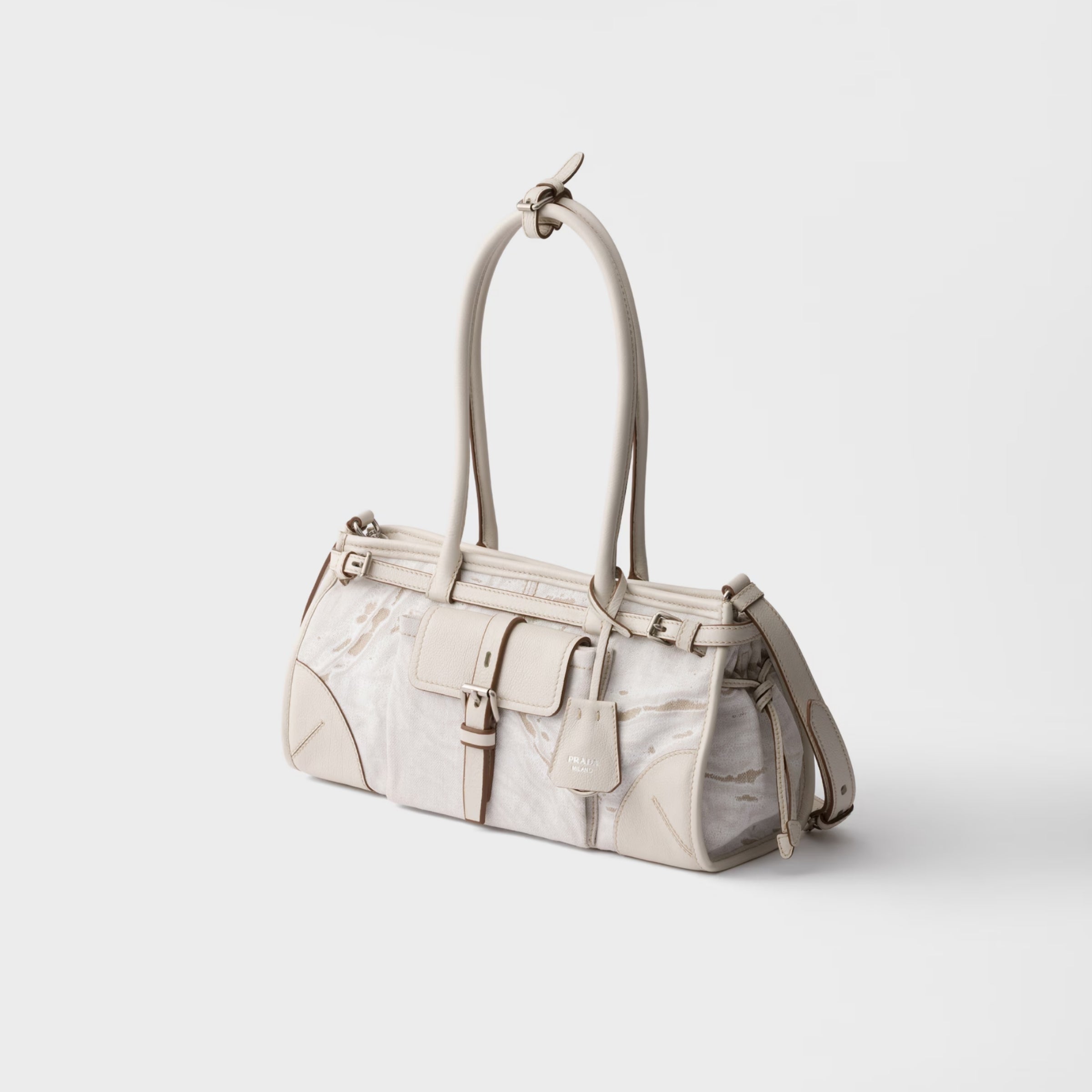 Prada Bonnie medium printed linen and leather handbag