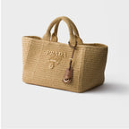 Large crochet tote bag with leather details