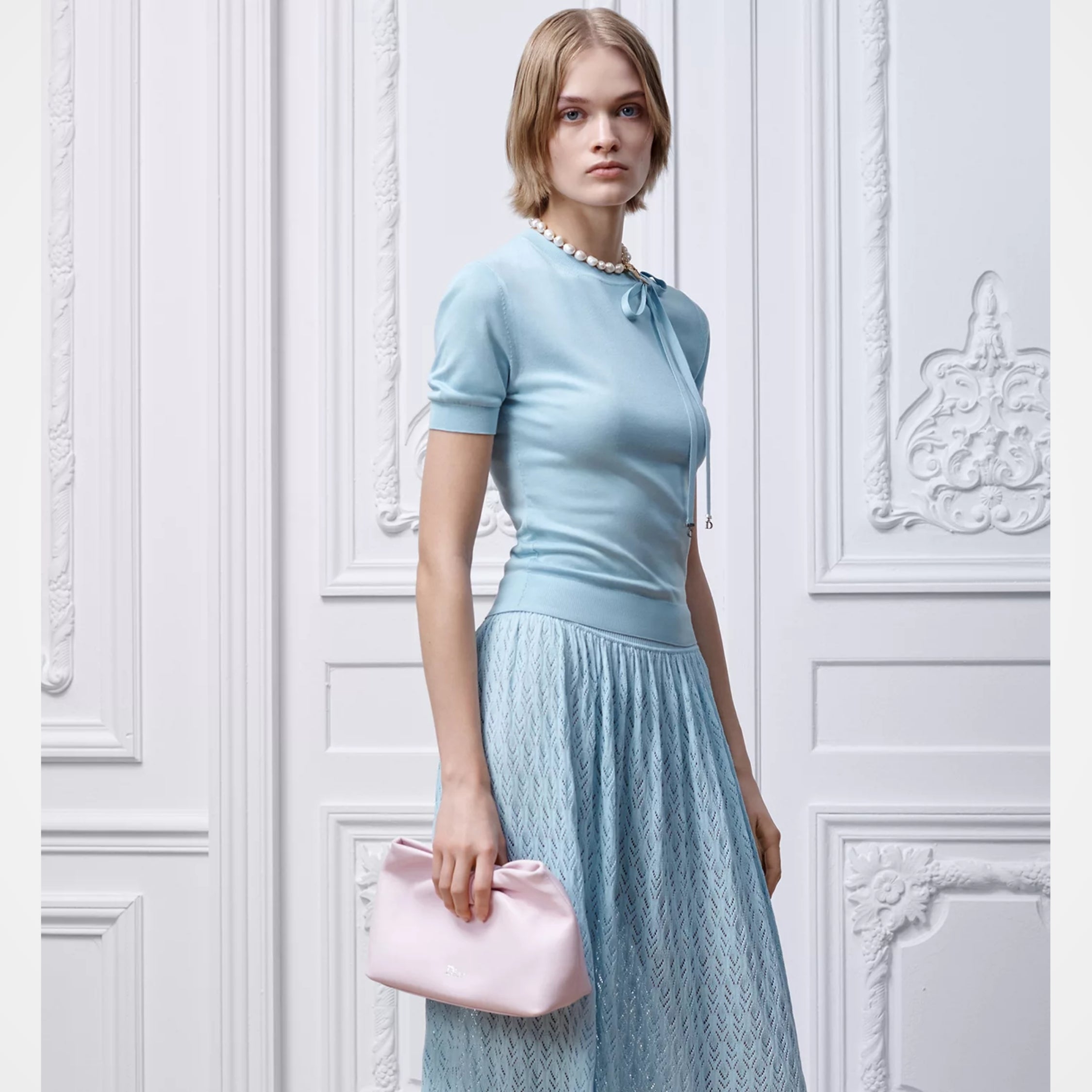 Small Dior Bow Bag Rose Songe lambskin