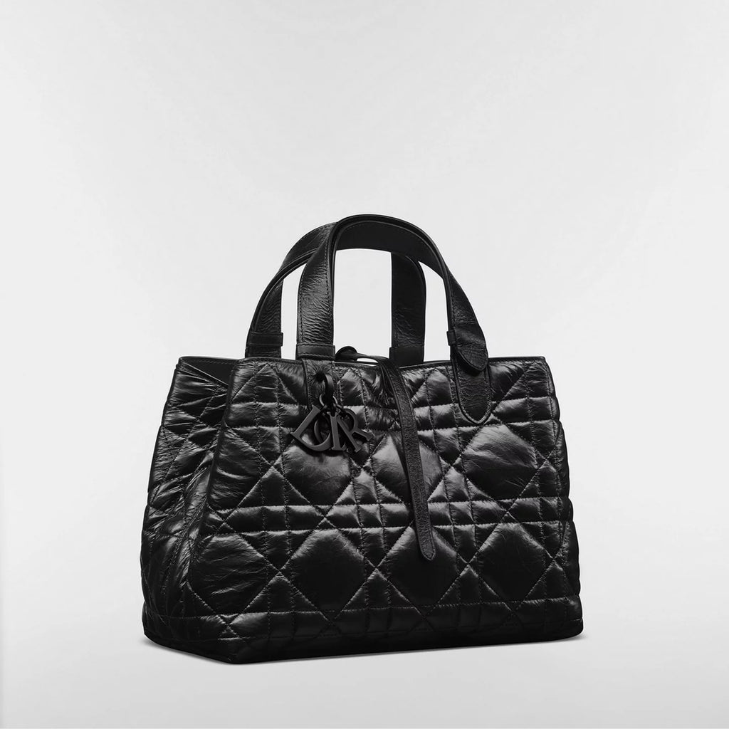 Medium Dior Toujours Bag Black Macrocannage Crinkled Calfskin
