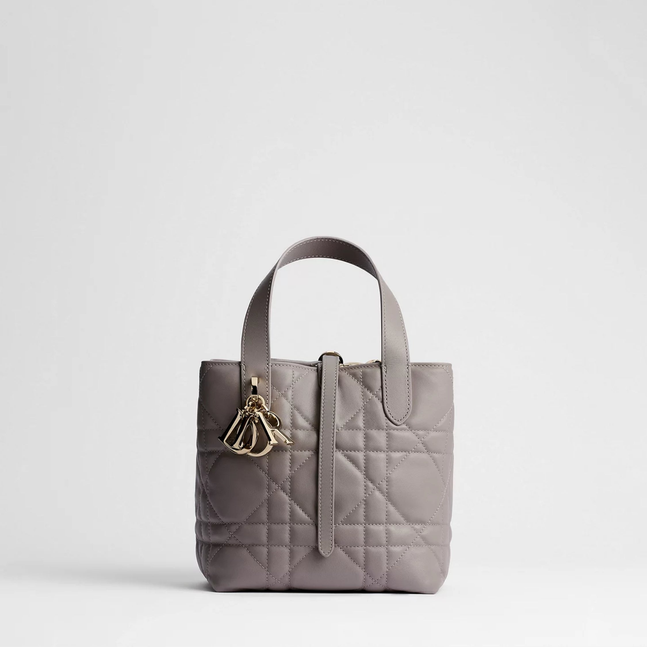 Small Dior Toujours Vertical Tote Bag Trianon Gray Macrocannage Calfskin