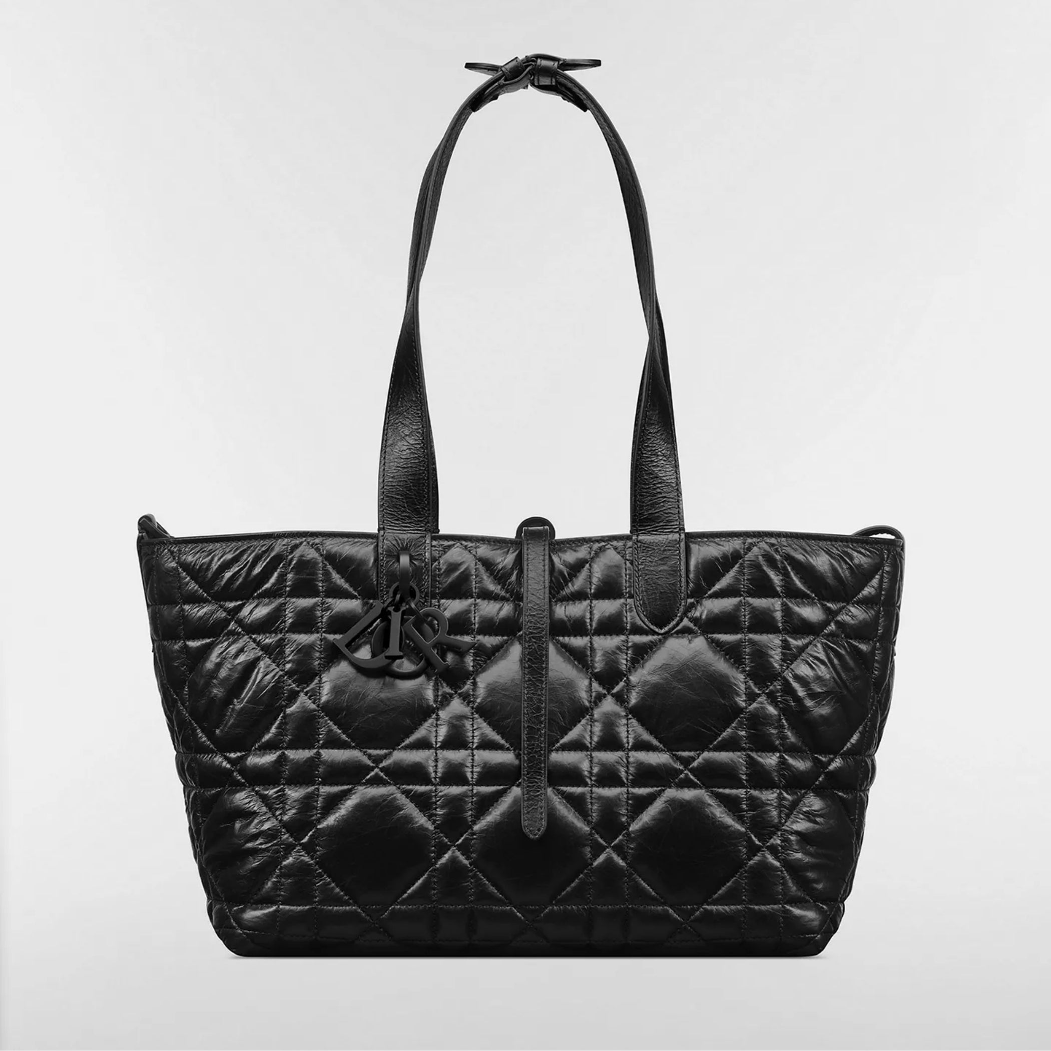 Medium Dior Toujours Bag Black Macrocannage Crinkled Calfskin