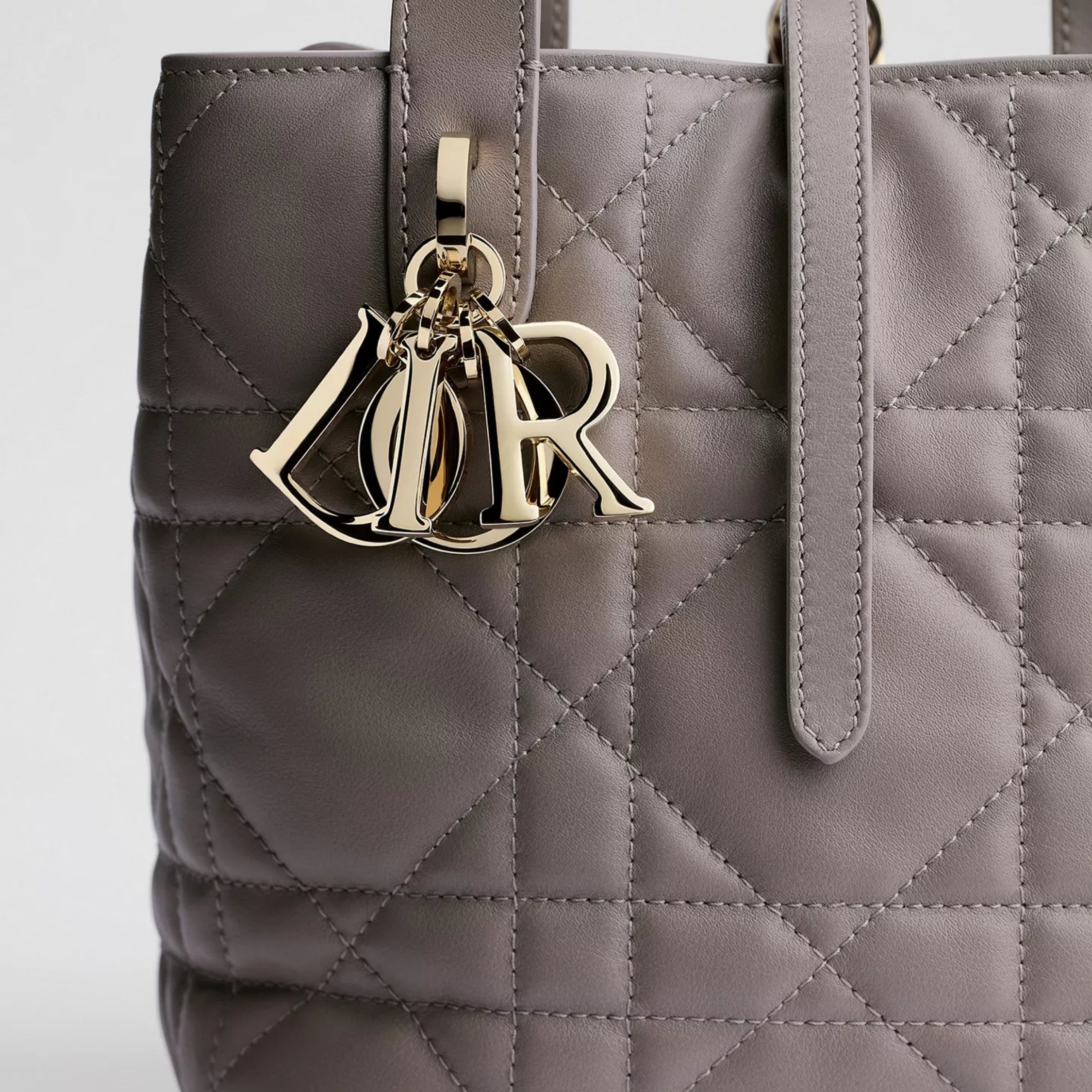 Small Dior Toujours Vertical Tote Bag Trianon Gray Macrocannage Calfskin