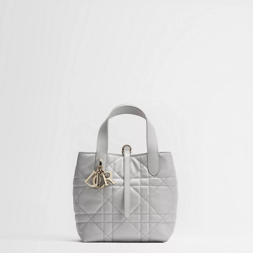 Small Dior Toujours Vertical Tote Bag Gris Pietro Macrocannage Calfskin