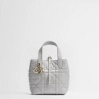 Small Dior Toujours Vertical Tote Bag Gris Pietro Macrocannage Calfskin